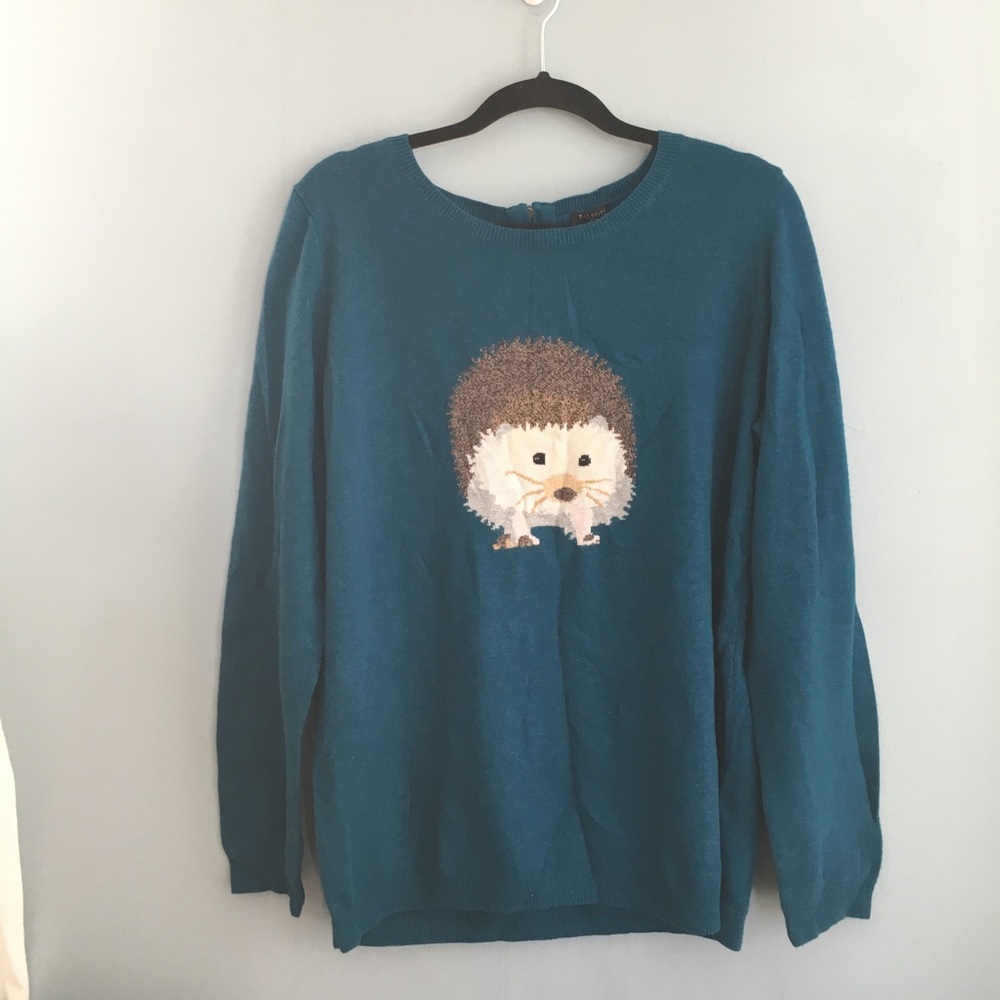 Talbots teal Hedgehog Lambswool blend sweater 1X - Picture 2 of 6